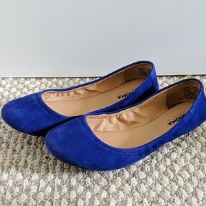 Blue suede flats